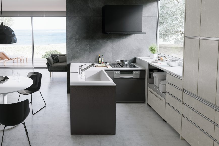 モノトーンで統一されたスタイリッシュなキッチンインテリアの施工事例メイン画像