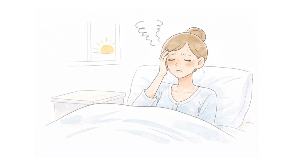 疲れが抜けずだるそうにしている女性の様子、入浴による回復の重要性を示すイメージ