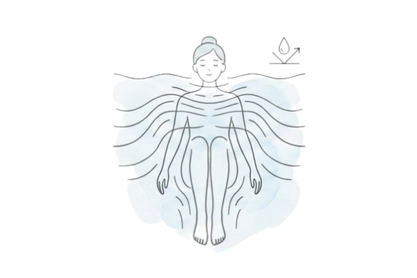 水圧によって全身が包まれ、血行やリンパの流れが促進される入浴の仕組み