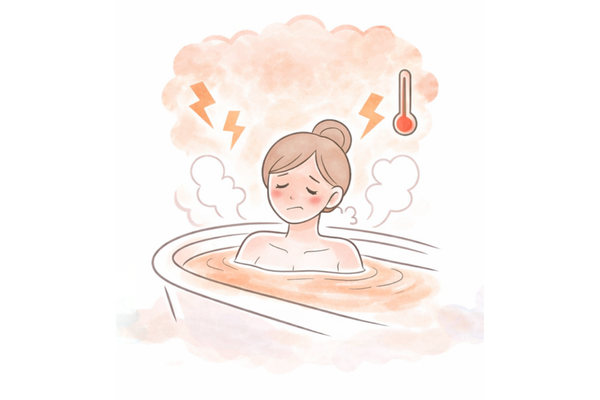 熱すぎるお湯に浸かり交感神経が優位になってリラックスできない入浴シーン