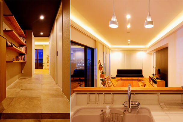 夜景を眺めるキッチンシンク。至福の日常を実現するマンションリフォーム後の空間。